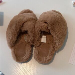 Target Stars Above Tan Fuzzy Slippers